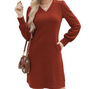 Alealiy Fall Work Dress Sexy V Neck Mini Dress with Two Side Pockets Size M